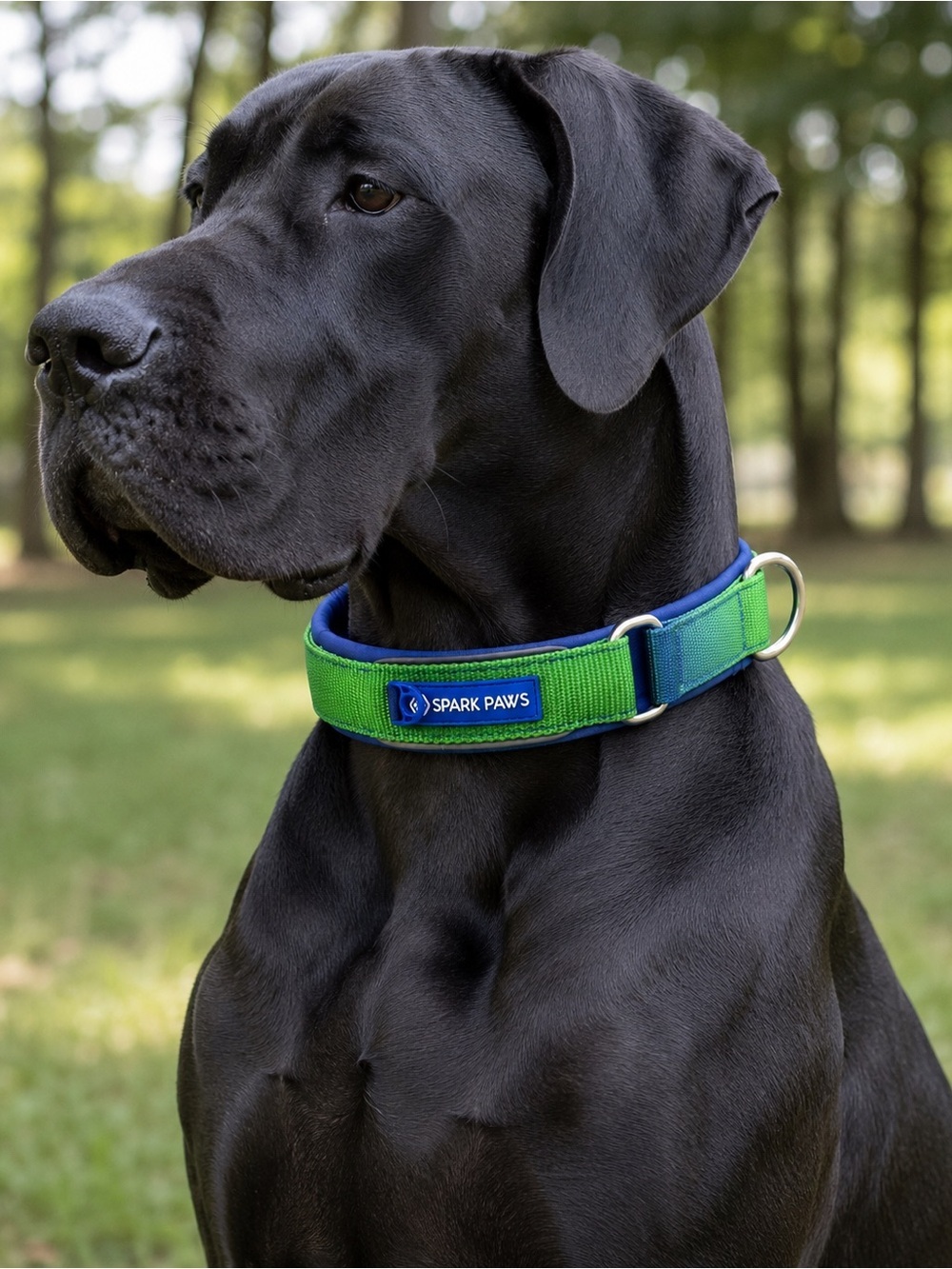 Spark Paws XXL Padded Dog Collar | Reflective | LIME WAVE | Heavy Duty SZ E